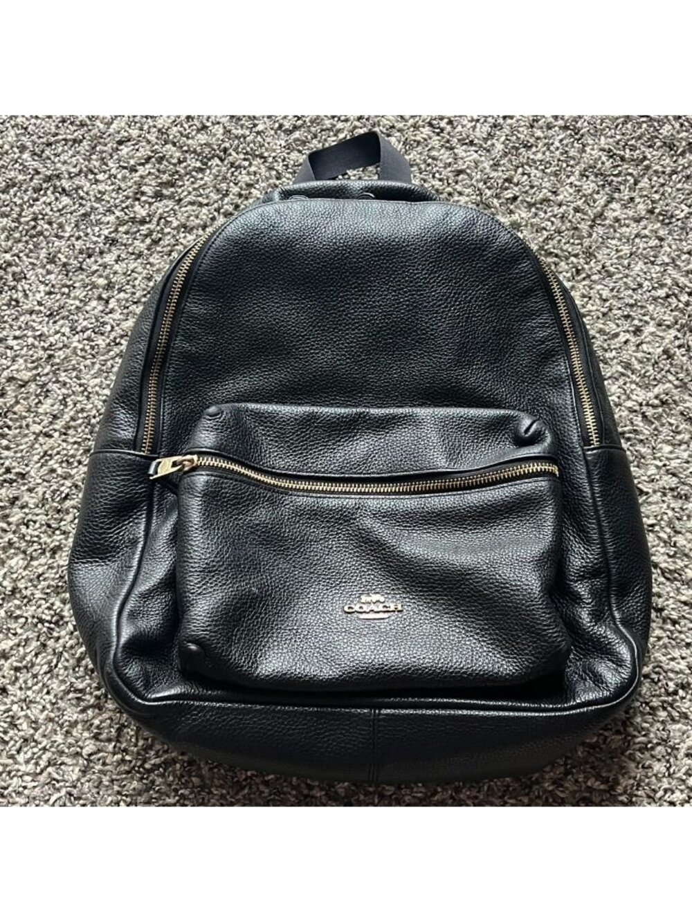 Black Coach Charlie Pebbled Leather Backpack Minimalist Office School Preppy
